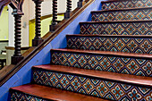 A tiled stairway in the Club Español or Casa España or Spanish Club in San Juan, Argentina.