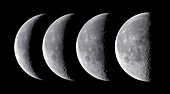 Waning Moon series, Aug 2005. Canon 20Da, with Astro-Physics 5-inch refractor and 2x barlow at f/12. Taken from RAW frames, plus Noise Ninja applied.