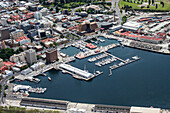 Aerial view of Hobart including Franklin Wharf and Constitution Dock, Tasmania, Australia