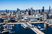 Aerial view of the Docklands in Melbourne including the CBD, Etihad Stadium and La Trobe Street, Austrlia