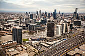 Aerial view of the Docklands, Melbourne, shot from the south west at low levels, Australia