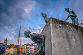 Ultima ola, último aliento, sculpture by Enrike Zubia, in the port of Bermeo, Vizcaya, Basque Country. Spain,