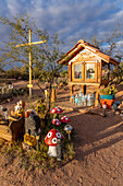 A roadside shrine along a highway in rural La Rioja Province in Argentina.