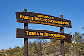 The entrance sign at Ischigualasto Provincial Park in San Juan Province, Argentina.