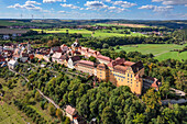 Aerial of Kirchberg an der Jagst with Kirchberg Castle, Hohenlohe, Baden-Wurttemberg, Germany, Europe