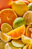Close-up of assorted sliced citrus fruit