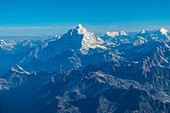 Aerial of the Himalayan mountain range around Mount Everest, Nepal, Asia