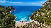 Luftaufnahme des Tuent-Strandes, Mallorca, Balearen, Spanien, Mittelmeer, Europa