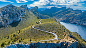 Aerial of the Formentor peninsula, Mallorca, Balearic Islands, Spain, Mediterranean, Europe