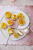 Passion fruit tartlet with coconut and rusk base