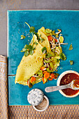 Rice flour pancakes filled with winter vegetables (vegan)