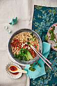 Tantanem ramen soup with pak choi (vegan)