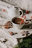 Tea with milk and Christmas cookies