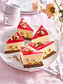 No Bake cheesecake slices with hazelnuts and pistachios