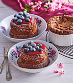 Buckwheat chocolate cake with blueberries