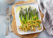 Roasted green asparagus with parmesan cheese crumbs