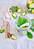 Pickled zucchini with black currant leaves