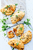 Arabic arayes with mascarpone poultry filling (Middle Eastern stuffed pita)