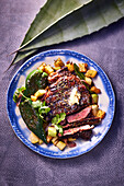 Grilled steak with chillies and pineapple