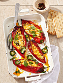Stuffed roasted peppers with cheddar cheese and corn