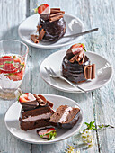 Chocolate mini cakes with strawberry cream