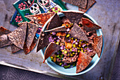 Black bean paste with tortilla chips