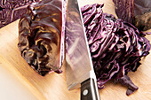 Cutting up red cabbage