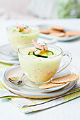 Cucumber mousse with shrimp and salmon