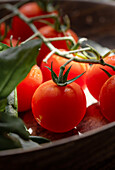 Fresh cherry tomatoes with sunlight