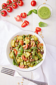 Colourful panzanella with tomatoes and beans