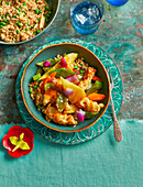 Sweet and sour chicken with easy fried rice