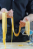 Tagliatelle cut with a pasta machine