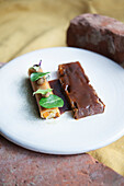 Short rib and cannelloni of braised vegetables with hemp seed and chard