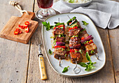 Sweet and sour beef skewers