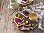 Layered banana cake slices with flowers