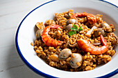 Spanish paella with shrimp and clams