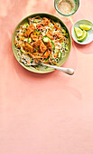 Rice noodle salad with peanut butter tempeh