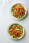 Smoky chickpea salad with green vegetables