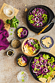 Hummus with red cabbage salad