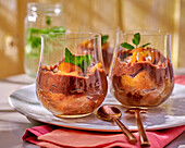 Chocolate mousse with roasted mirabelle plums