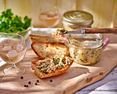 Chicken rillette on toasted bread