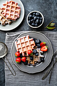 Homemade strawberry and blueberry waffles