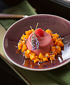 Raspberry and mango panna cotta