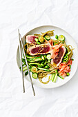 Tuna salad with green tea noodles