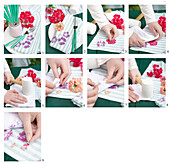 Instructions: Flower print with a hammer on a napkin