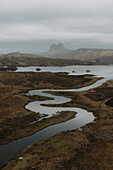 Winding river among remote landscape, Assynt, Sutherland, Scotland\n