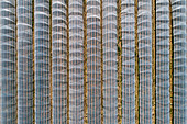 Aerial view rows of polyethylene tunnels in rural field, Darmstadt, Germany\n