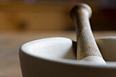 Close up of mortar and pestle\n