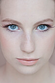 Extreme close up of young beautiful woman\n