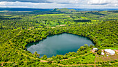 Aerial of Lake Tison, Ngaoundere, Adamawa region, Northern Cameroon, Africa\n